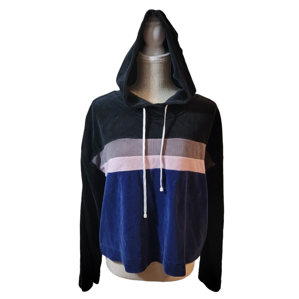 Fabletics Georgina Velour Color Block Velvet Soft Drawstring Hoodie Sweater L View 4